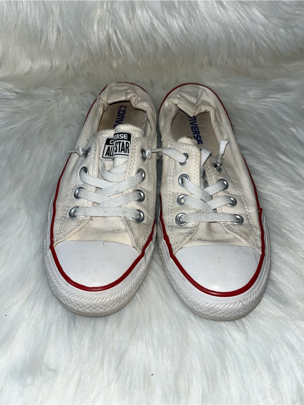 Converse White Canvas Low-Top Sneakers with Red Trim